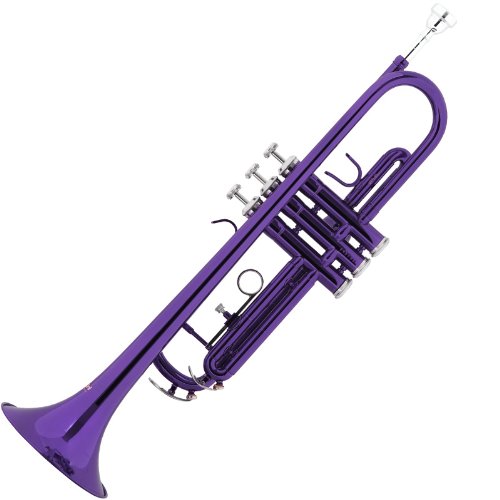 Mendini MTT-PL Purple Lacquer Brass Bb Trumpet + Tuner, Case, Stand, Mouthpiece, Pocketbook & More - MTT-PL+SD+PB+92D