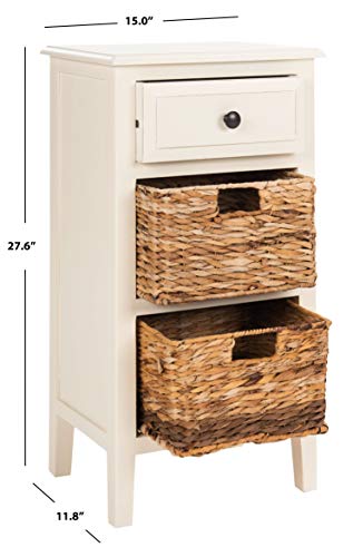 Safavieh Home Collection Everly Drawer Vintage White 1-Drawer 2 Removable Baskets Side Table