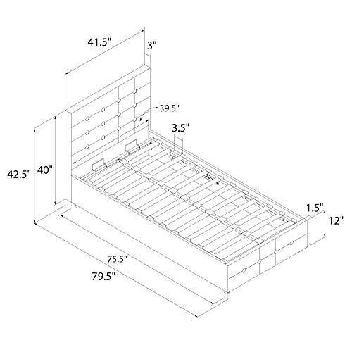 DHP Cambridge Bed with Storage, Twin Size, Gray Velvet Upholstered