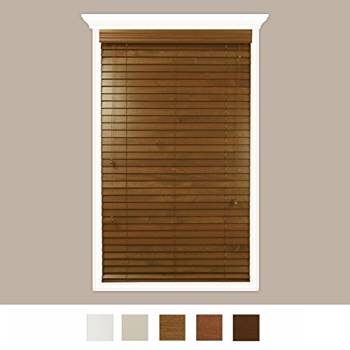 Luxr Blinds Custom-Made Real Wood Horizontal Window Blinds with Easy Inside Mount - 30.5" x 72" - 2" Wooden Slats - Premium Quality Basswood - Warm Cherry