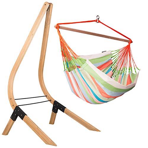 LA SIESTA Domingo Coral - Weather-Resistant Outdoor Kingsize Hammock Chair with FSC Certified Spruce Stand