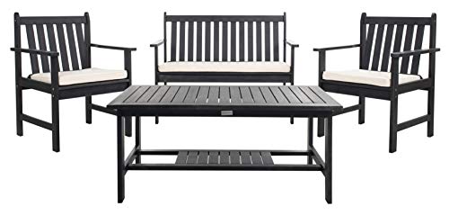 Safavieh PAT7006C Collection Burbank White 4 Pc Outdoor Set, Black/Beige