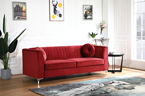 Glory Furniture Delray , Burgundy Sofa (2 Boxes), 3 Seater