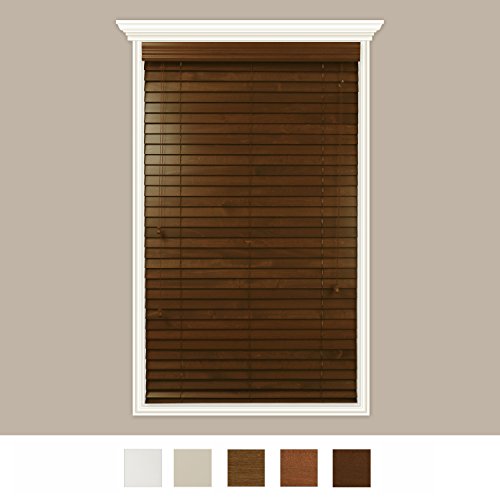 Luxr Blinds Custom-Made Real Wood Horizontal Window Blinds with Easy Inside Mount - 29" x 84" - 2" Wooden Slats - Premium Quality Basswood - Pecan