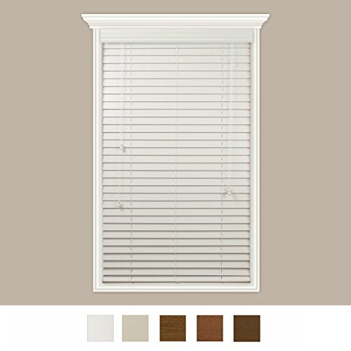 Luxr Blinds Custom-Made Real Wood Horizontal Window Blinds with Easy Inside Mount - 62" x 96" - 2" Wooden Slats - Premium Quality Basswood - Pure White