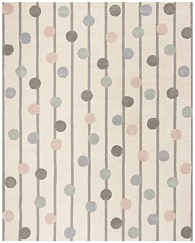 Safavieh Kids Collection SFK909A Handmade Polka Dot Stripe Wool Area Rug, 8' x 10', Ivory / Multi