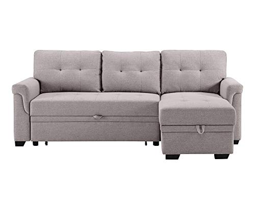 Lilola Home Lucca Linen Reversible Sleeper Sectional Sofa Light Gray