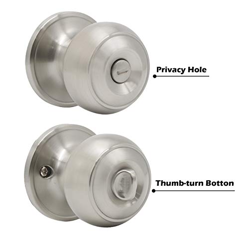 10 Pack Brushed Nickel Door Knobs Privacy Door Knob with Lock, Bedroom Door Handle Bathroom Door Lock, Stainless Steel Interior Door Knobset, Flat Ball Shape