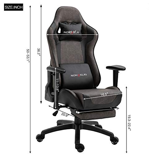 Nokaxus Video Gaming Chair with Bluetooth Speakers Massage Lumbar Support and Retractible Footrest PU Leather 90-180 Degree Adjustment of Backrest (YK-6008-BROWN)