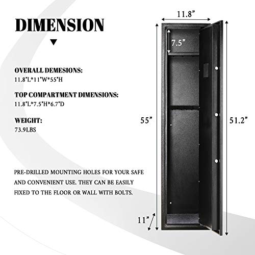 Large Rifle Safe, Pataku Long Gun Safes for Rifle Shotgun for Home Quick Access 4-Gun Storage Cabinet with Digital Keypad and Removable Shelf for Handgun/Ammo(Metal Steel Frame)
