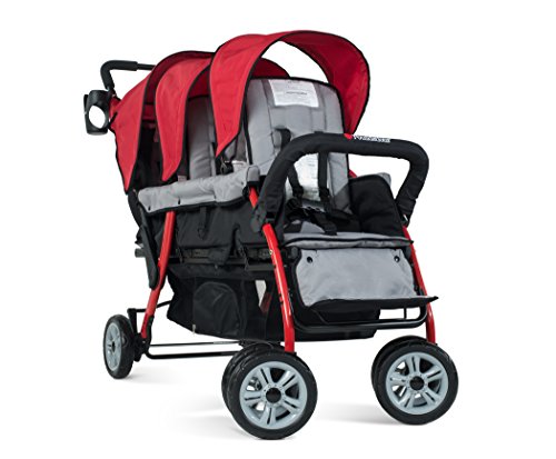 Foundations Triple Sport 3-Seat Folding Tandem Stroller with Canopy, Red