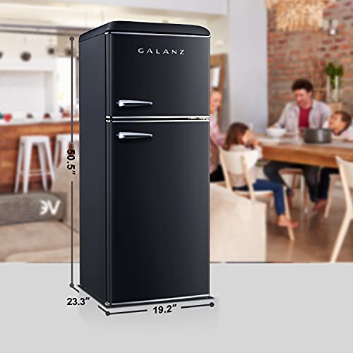 Galanz GLR46TBKER Retro Compact Refrigerator, 4.6 Cu.Ft Mini Fridge with Dual Door, Adjustable Mechanical Thermostat with True Freezer, Black