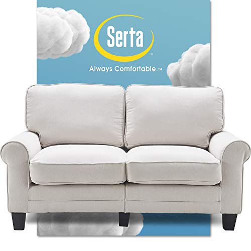 Serta Copenhagen Sofa Couch for Two People, Pillowed Back Cushions and Rounded Arms, Durable Modern Upholstered Fabric, 61" Loveseat, Cream