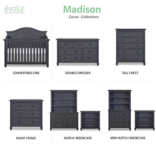 Evolur Madison 5, 1 Curved Top Convertible Crib, Weathered Grey