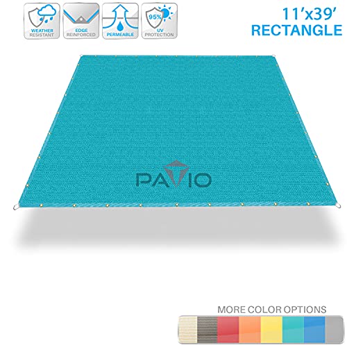 Patio Paradise 11' x 39' Straight Edge Sun Shade Sail, Turquoise Green Rectangle Outdoor Shade Cloth Pergola Cover UV Block Fabric - Custom 3 Year Warrenty