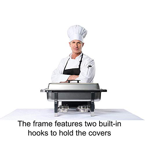 TigerChef 8 Quart Full Size Stainless Steel Chafer with Folding Frame and Cool-Touch Handle and 2 Half Size Chafing Dishes Food Pans 3 Pack