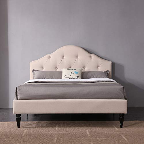 Classic Brands Winterhaven Upholstered Platform Bed | Headboard and Metal Frame with Wood Slat Support, Queen, Grey