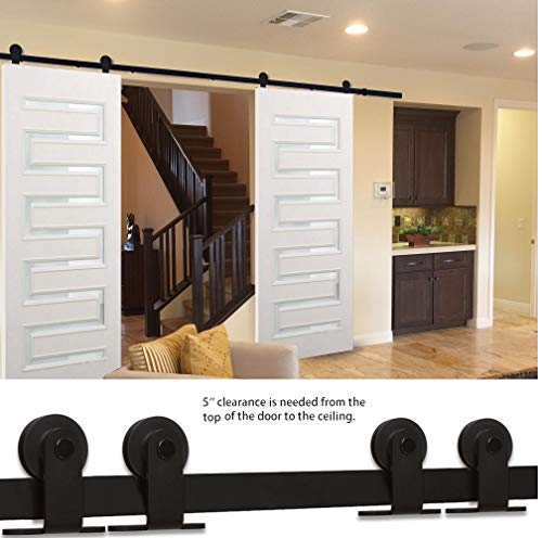 CCJH 10.5FT Sliding Barn Door Hardware Kit, Heavy Duty, Smoothly and Silently, Easy to Install, Fit 31.5" Width Double Door Panel, T-Shaped Style Black