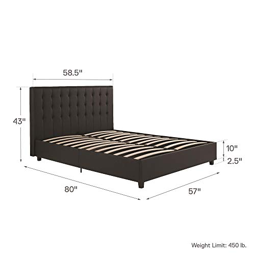 DHP Emily Upholstered Faux Leather Platform Bed with Wooden Slat Support, Tufted Headboard, Twin Size - Black