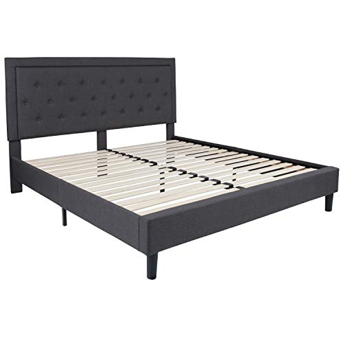 Flash Furniture SL-BK5-K-DG-GG Roxbury King Size Tufted Upholstered Platform Bed in Dark Gray Fabric