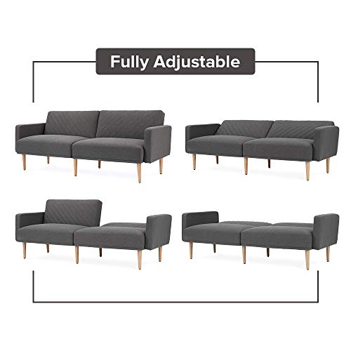 Mopio Chloe Convertible Futon Couch Bed, Fabric Tufted Modern Sofa Sleeper with Tapered Wood Legs, 76.8" L, Perfect Suit for Your Living Room, Dark Gray