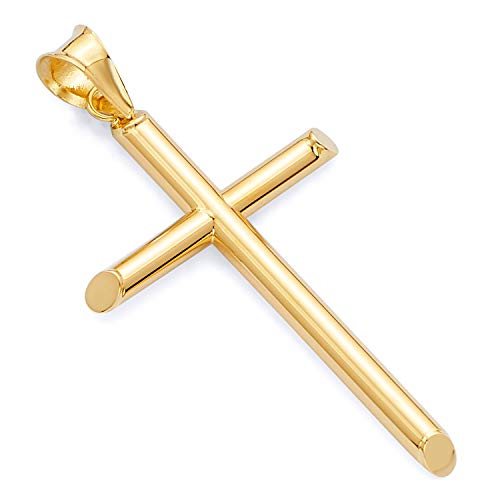 14k REAL Yellow Gold Religious Classic Cross Charm Pendant (35 x 20 mm)
