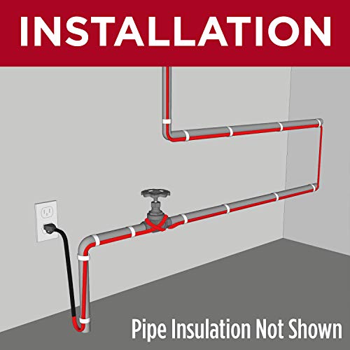 Heat Cable for Pipe Freeze Protection, 100 feet, with Built-in Thermostat and 16 Feet of High-Temp Installation Tape, Heavy-Duty, Self-Regulating, 120 volt