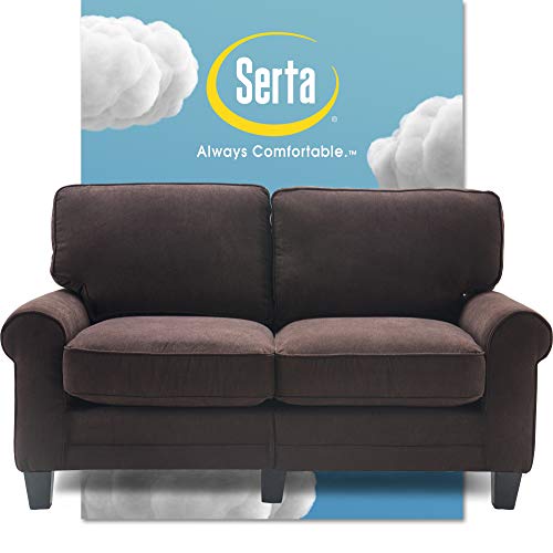 Serta Copenhagen Sofa Couch for Two People, Pillowed Back Cushions and Rounded Arms, Durable Modern Upholstered Fabric, 61" Loveseat, Dark Brown