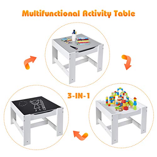 Costzon 3 in 1 Kids Activity Wood Table Sets W/ Storage Drawer Detachable Blackboard For Toddlers Kiddy Sized Furniture