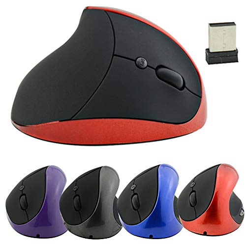 2.4G Wireless/Wired Mouse, Ergonomic Rechargeable 6 Keys Optical Vertical Cordless Mouse Mice with USB Receiver Purple Wired