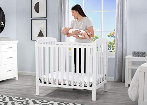 Delta Children Emery Mini Convertible Baby Crib with Mattress, Bianca White