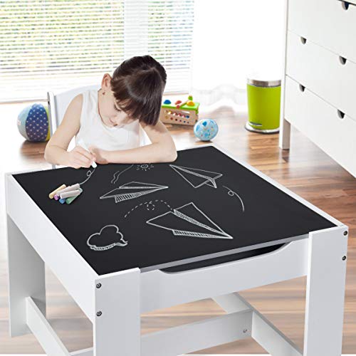 Costzon 3 in 1 Kids Activity Wood Table Sets W/ Storage Drawer Detachable Blackboard For Toddlers Kiddy Sized Furniture