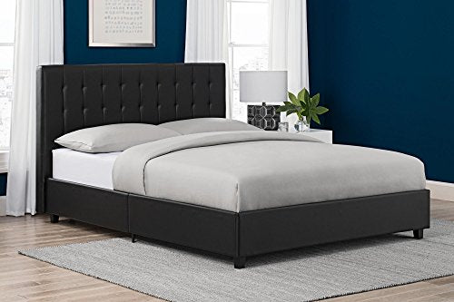 DHP Emily Upholstered Faux Leather Platform Bed with Wooden Slat Support, Tufted Headboard, Twin Size - Black