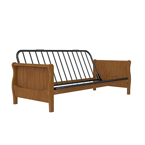 DHP Futon Wood Arms and Side Storage Mattress Sold Separately, Walnut Frame