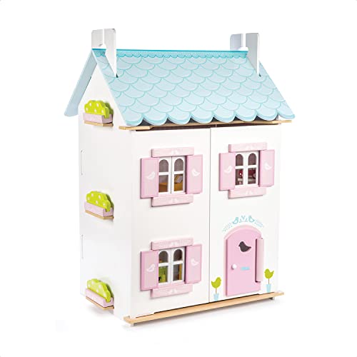 Le Toy Van - Gorgeous Wooden Bluebird Dolls House & Furniture Large Wooden Doll House | Girls 3 Storey Wooden Dolls House Play Set | Suitable for Ages 3+