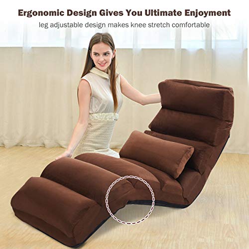 Giantex Folding Lazy Sofa Chair Stylish Sofa Couch Beds Lounge Chair W/Pillow (Coffee)