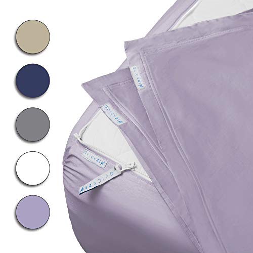 QuickZip Fitted Sheet - Includes 1 Fitted Sheet Base & 2 Zip-On Sheets - Easy to Change, Fold & Wash Full Sheet - Percale 200 TC Cotton Fitted Sheets – 11” Deep Pockets Full Size Sheets – Lavender