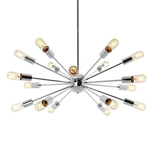 18-Light Sputnik Chandelier Chrome - Mid Century Modern Ceiling Fixture, Fits E26 Bulbs Up to 40W Each, Atomic Starburst Pendant, Dimmable, ETL-Listed