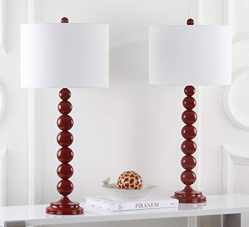 Safavieh Lighting Collection Jenna Red Stacked Ball 32-inch Bedroom Living Room Home Office Desk Nightstand Table Lamp (Set of 2) - LED Bulbs Included