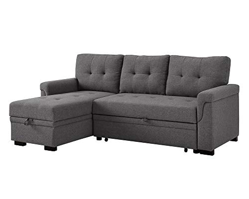 Lilola Home Lucca Linen Reversible Sleeper Sectional Sofa Steel Gray