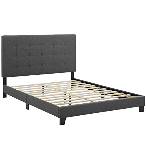 Modway Melanie Tufted Fabric Upholstered Full Platform Bed in Gray