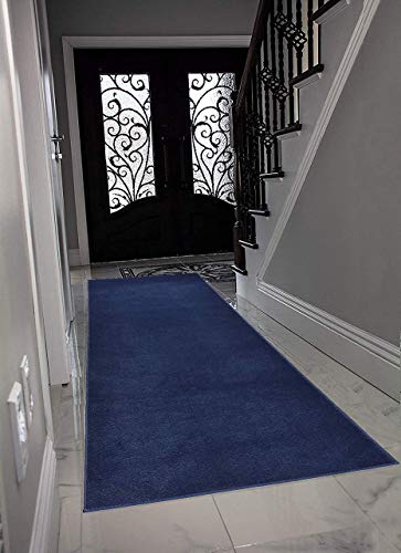 Custom Size Runner Rug Solid Color Roll Runner 26 Inch Wide x Your Length Size Choice Slip Skid Resistant Rubber Back 3 Color Options Euro Collection (Royal Navy Blue, 20 ft x 26 in)