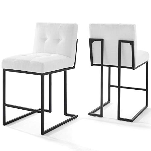 Modway Privy Stainless Steel Upholstered Fabric Counter Stool Set of 2, Black White