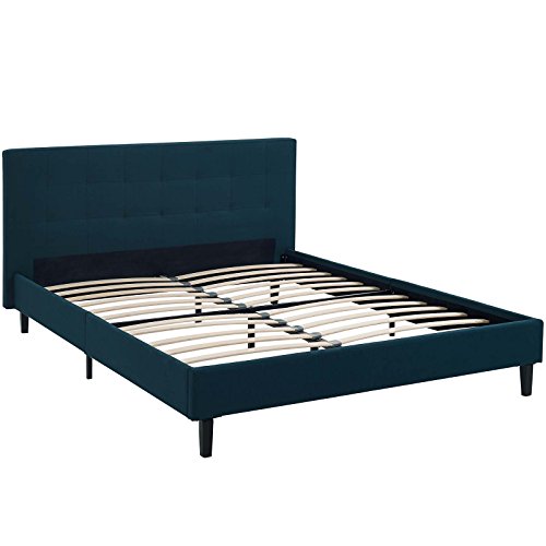 Modway Linnea Upholstered Azure Queen Platform Bed with Wood Slat Support