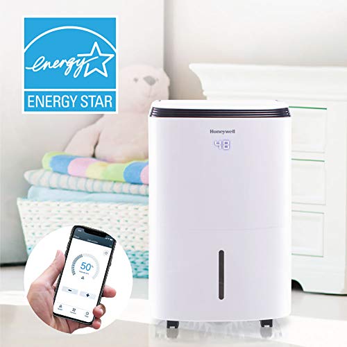 Honeywell Medium Basement & Room Up to 3000 Sq. Ft, TP50AWKN Smart Wi-Fi Energy Star Dehumidifier, 50 Pint, White