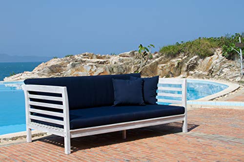 Safavieh Outdoor Collection Malibu Antiqued White/ Navy Acacia Wood Cushioned Daybed