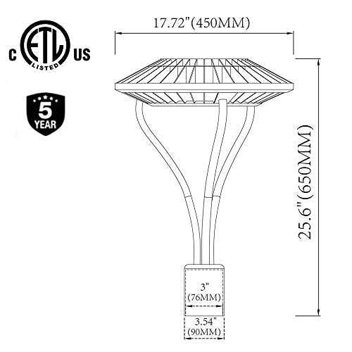 Led Post Top Light 80W DLC/ETL Listed 11,200Lm 5000K Daylight IP65 Waterproof LED Post Top Outdoor Circular Area Pole Light [350W Equivalent] for Garden Yard Street Lighting