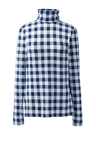 Lands' End Women LWCM Shaped Turtleneck Deep Sea Gingham Plus 2X