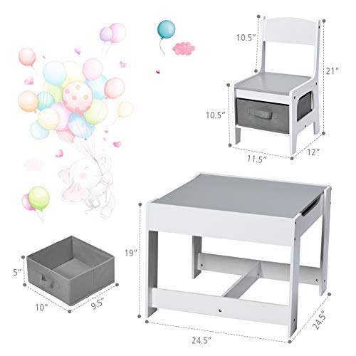 Costzon Kids Table and Chair Set, 3 in 1 Wood Activity Table for Toddlers Arts, Crafts, Drawing, Reading, Playroom, Toddler Table and Chair Set w/ 2 in 1 Tabletop, Storage Space, Gift for Boys & Girls