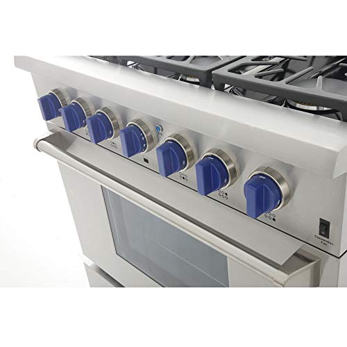 Kucht KRG3618U/LP-B Professional 36" 5.2 cu. ft. Propane Gas Range with Sealed Burners and Convection Oven, Stainless-Steel, Royal Blue